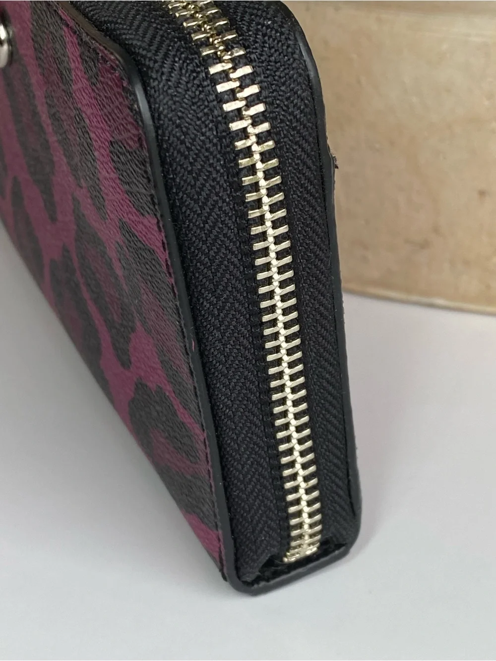 Coach Ocelot Cranberry Leopard Print Zip Wallet
